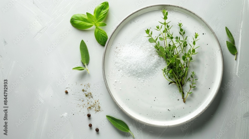 dish, herbs and salt, eliminating additional elements to emphasize simplicity. generative ai