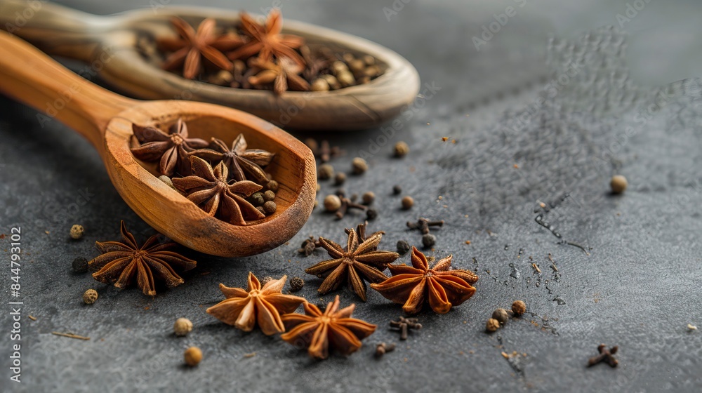 anise star spice for baking in wooden spoon on concrete table
anise star spice for baking in wooden spoon on concrete table