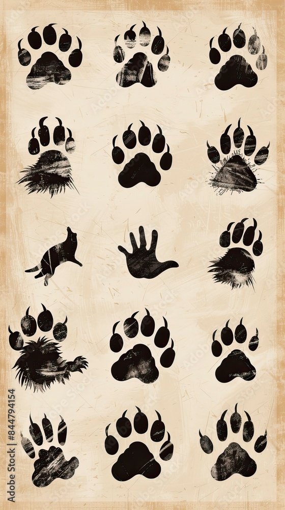 Fototapeta premium Animals claw scratches icons set, wolf drawing 