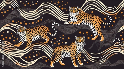 Animal skin tiger ,and cheetah,lepard in safari mood in the wave way seamless pattern in vector  photo