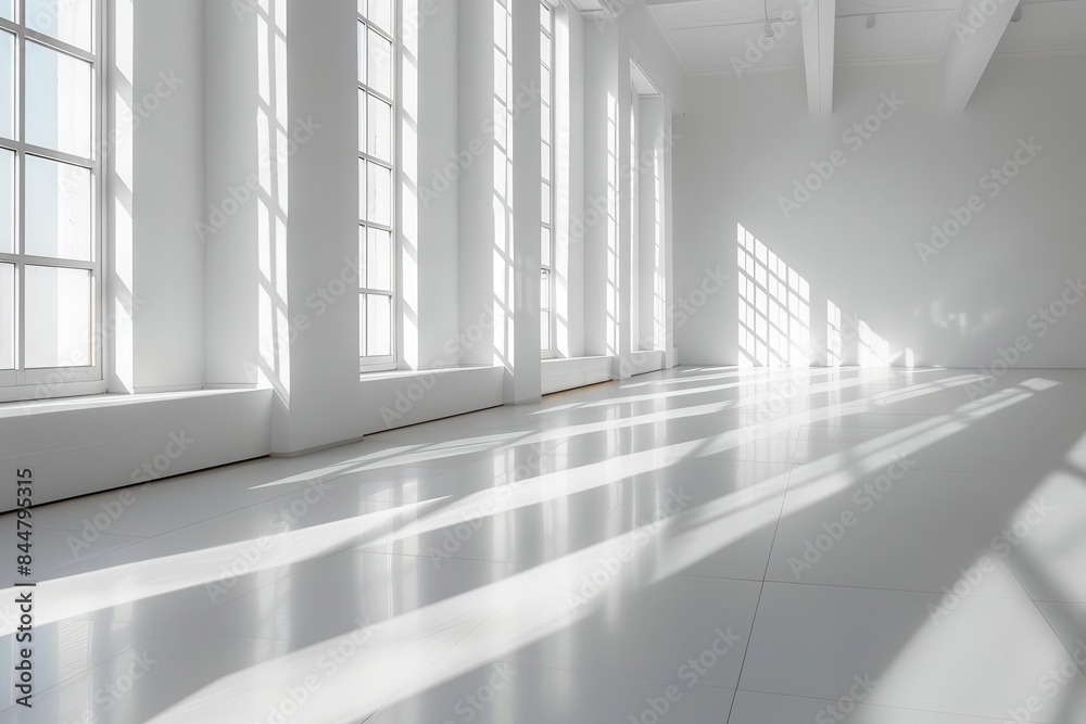 Obraz premium The empty white room interior with clean lines was a serene space to relax and unwind.