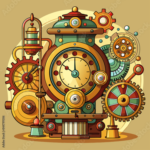 steampunk time machine with gears, imagining temporal travel vector