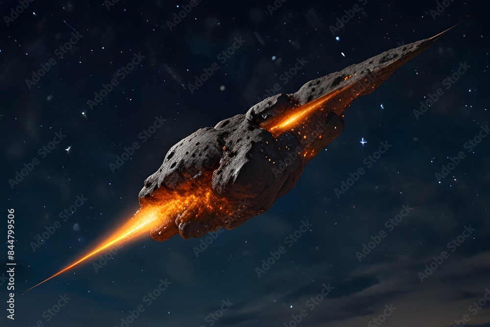 A meteorite is floating in the sky, Night sky, very realistic, hyper-detailed generated by ai A meteorite is floating in the sky, Night sky, very realistic, hyper-detailed generated by ai