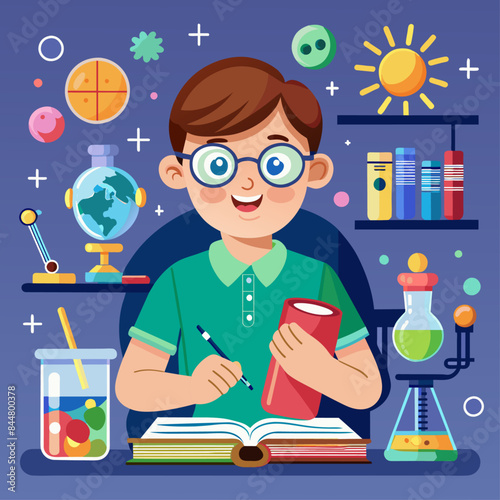 teen with Down syndrome participating in a science class, education and student disability thriving in school student