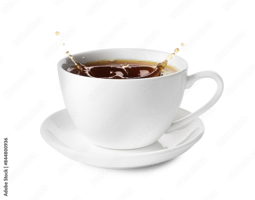 Obraz premium Cup with splashing coffee isolated on white