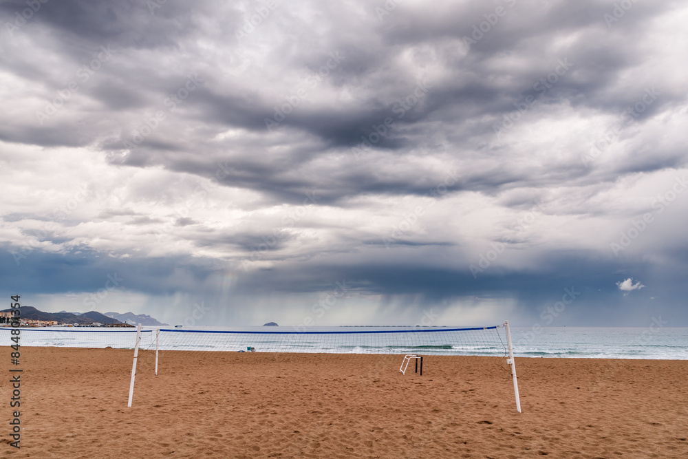 Storm at sea with Villajoyosa beach in the foreground Storm at sea with Villajoyosa beach in the foreground