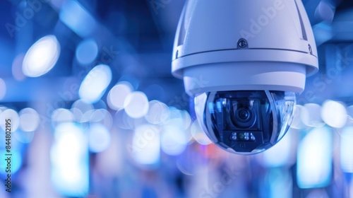 Obraz na płótnie modern security camera dome type cctv digital security camera on a blue background w salonie