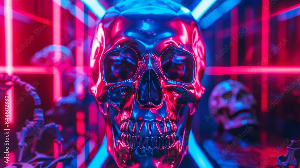 Neon Skull in Cyberpunk Environment Neon Skull in Cyberpunk Environment