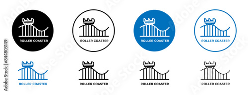 Vector icon of a Roller Coaster for Amusement Park and Entertainment Themes in black and blue color.