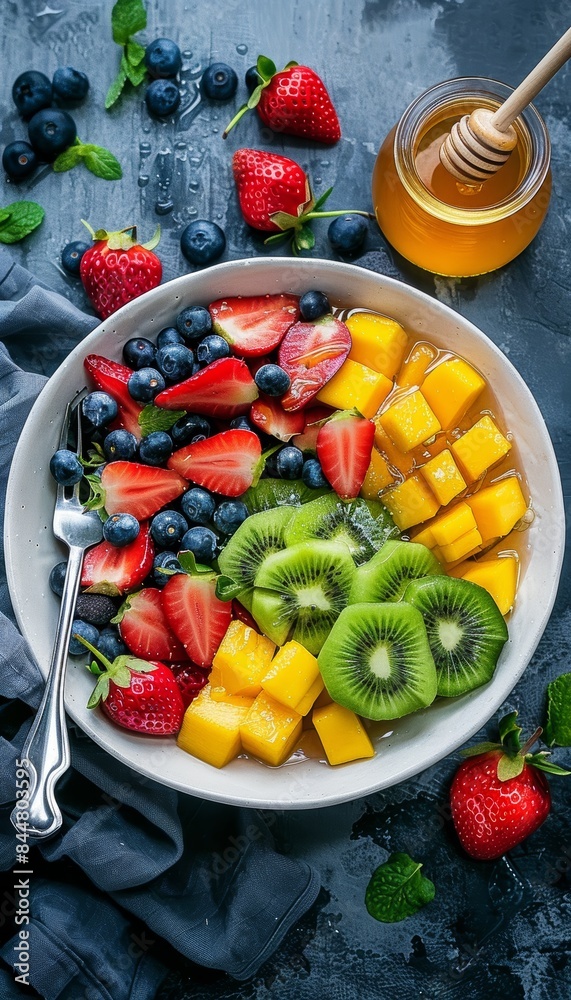 Fresh Fruit Salad with Kiwi, Mango, Strawberries, and Blueberries for a Healthy Breakfast Fresh Fruit Salad with Kiwi, Mango, Strawberries, and Blueberries for a Healthy Breakfast