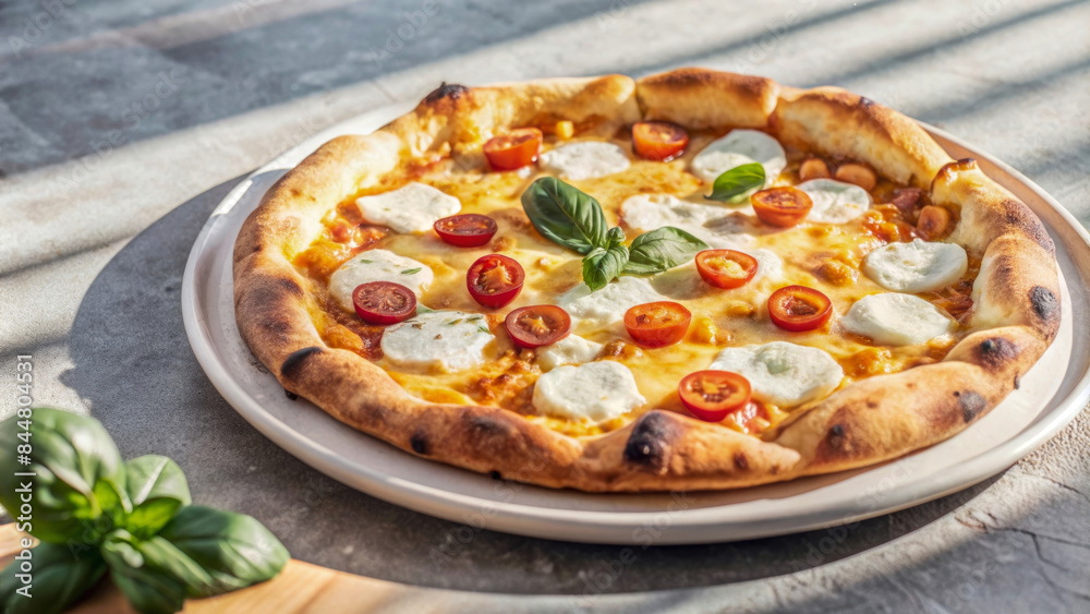 A Delicious Pizza on a White Plate A Delicious Pizza on a White Plate