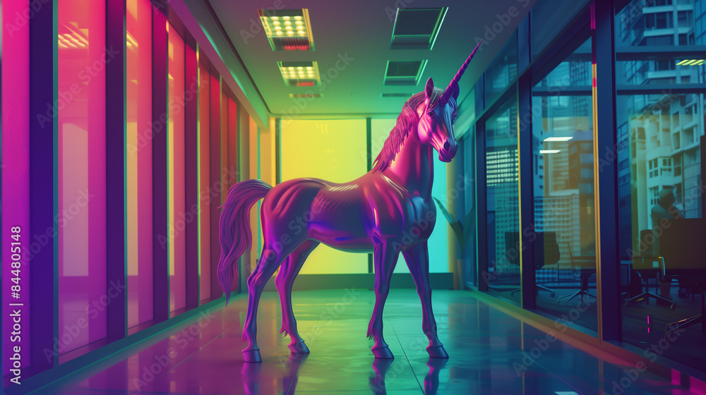 Obraz premium licorne colorée dans un bureau d'affaires