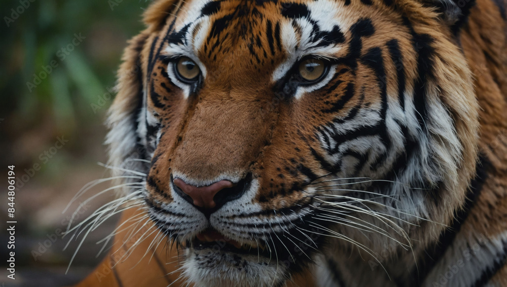 Powerful expression of a tiger's face.