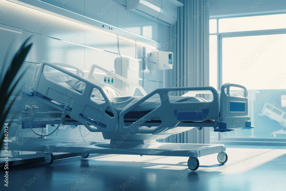 Empty hospital bed in a modern hospital room. Concept of a modern health and medicine hospital
Empty hospital bed in a modern hospital room. Concept of a modern health and medicine hospital
