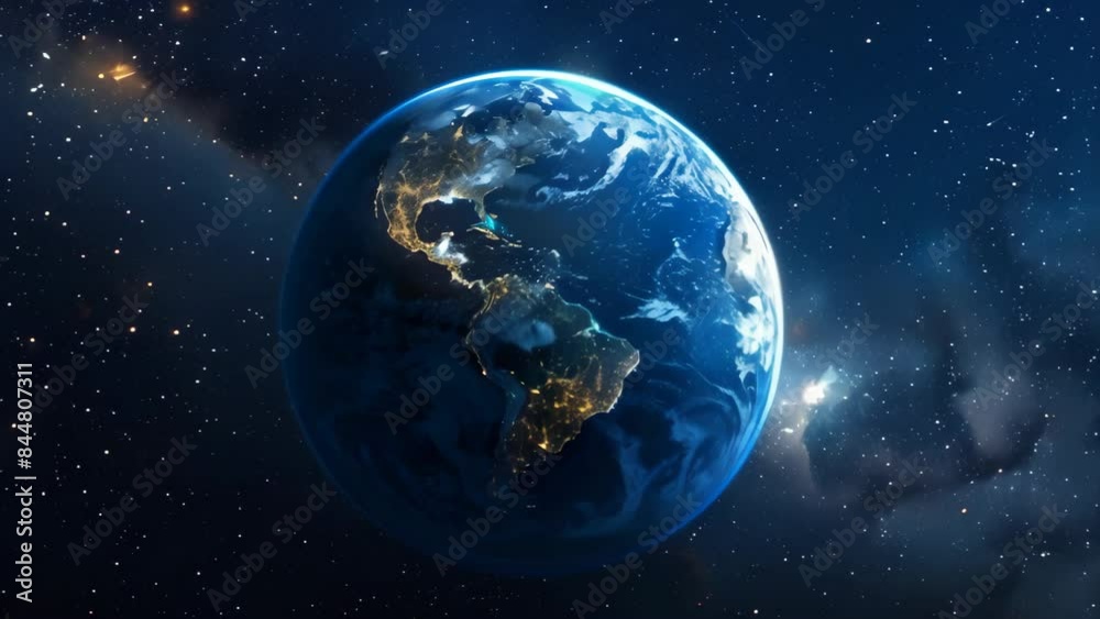 Planet Earth illuminated by city lights at night in outer space. High-resolution space photography. Global connectivity and urbanization concept. Planet Earth illuminated by city lights at night in outer space. High-resolution space photography. Global connectivity and urbanization concept.