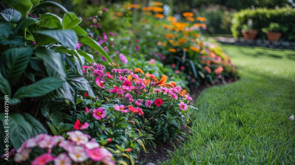 Lush Garden with Colorful Flower Beds Lush Garden with Colorful Flower Beds