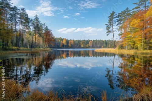 Autumn Forest Reflected in Tranquil Lake