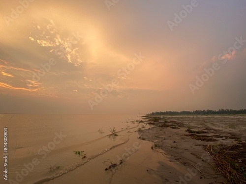 Beautiful calm river and the colorful sky