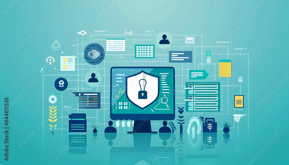 Flat design of information technology management with IT infrastructure, network management, and server maintenance Flat design of information technology management with IT infrastructure, network management, and server maintenance