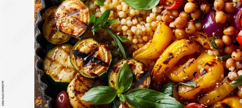Mediterranean Diet Dish with Grilled Vegetables, Whole Grains, and Legumes - Wholesome and Nutritious Meal Mediterranean Diet Dish with Grilled Vegetables, Whole Grains, and Legumes - Wholesome and Nutritious Meal