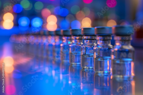 Row of Medical Vials with Colorful Lights