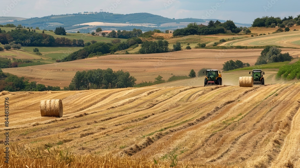 Fototapeta premium Baling Machines in Hay Fields
