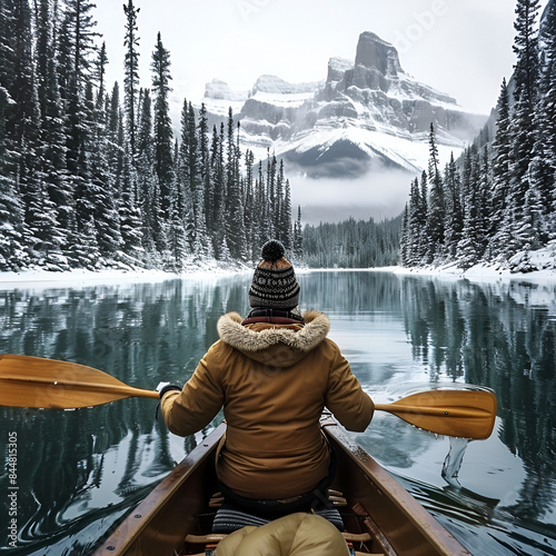 person with reno boat on lake