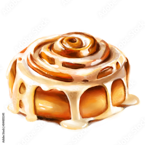 Appetizing bun with cream isolated on white background, digital watercolor