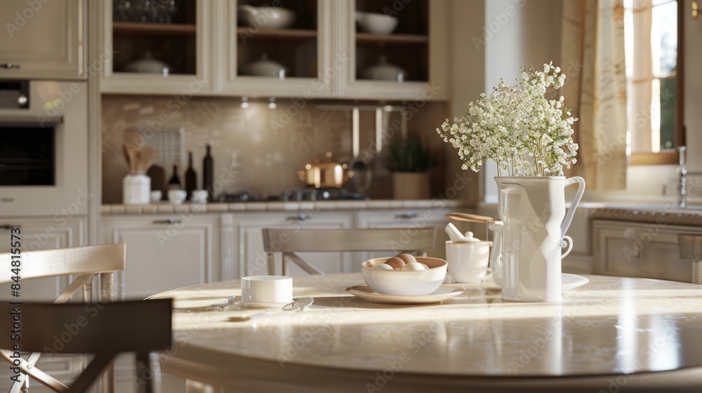 Kitchen countertop with a neutral color palette. generative ai Kitchen countertop with a neutral color palette. generative ai