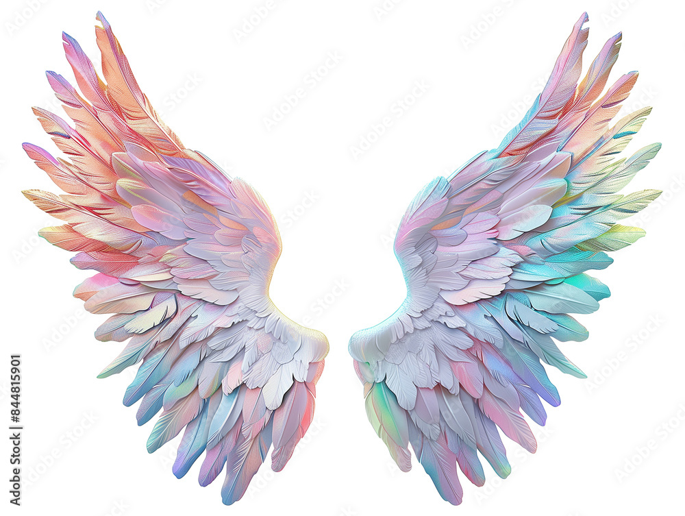 Obraz premium Iridescent Pastel Angel Wings with Detailed Feather Texture