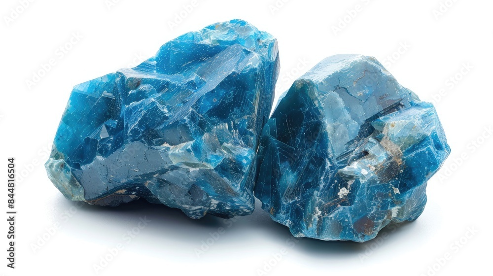 Tumbled blue apatite mineral sample isolated on a white backdrop