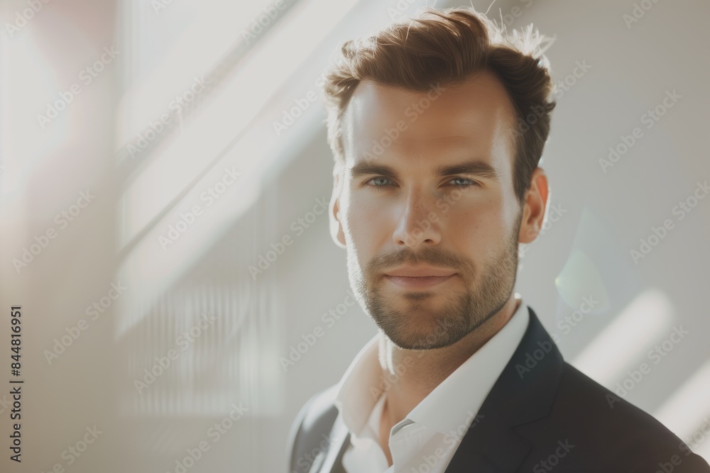 Portrait of a handsome modern businessman in a light-color interior. AI generative Portrait of a handsome modern businessman in a light-color interior. AI generative