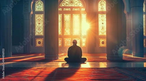 Muslim praying in mosque photo