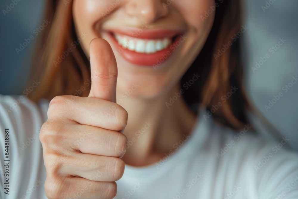 Satisfied Customer Giving Thumbs Up After Laser Skin Rejuvenation - Clear Radiant Skin Photo for Spa and Dermatology Satisfied Customer Giving Thumbs Up After Laser Skin Rejuvenation - Clear Radiant Skin Photo for Spa and Dermatology