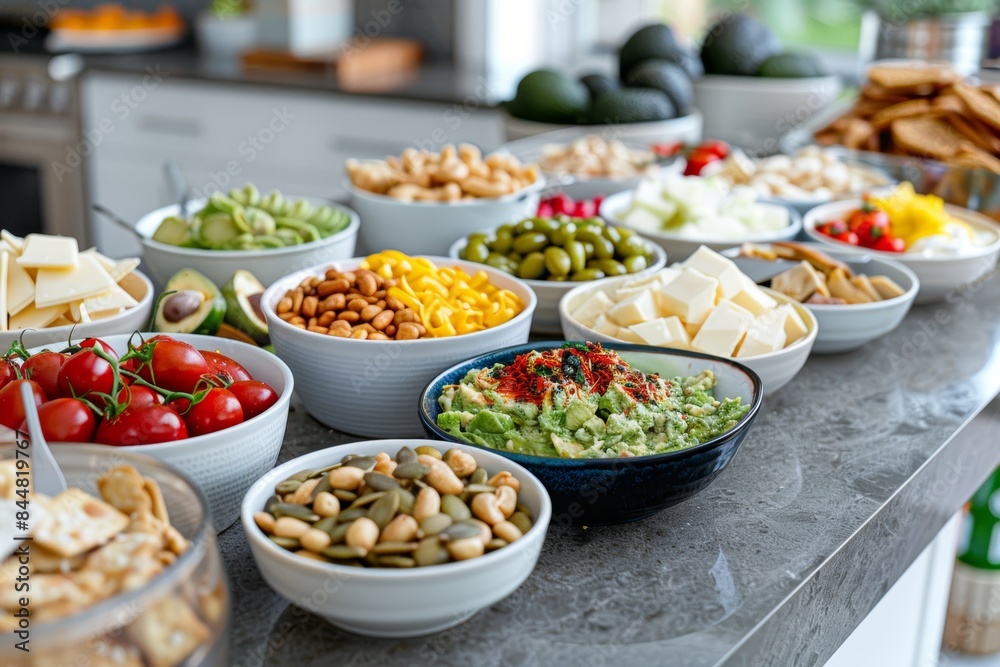 Vibrant Display of Keto-Friendly Snacks on Modern Kitchen Island for Health-Conscious Lifestyles Vibrant Display of Keto-Friendly Snacks on Modern Kitchen Island for Health-Conscious Lifestyles