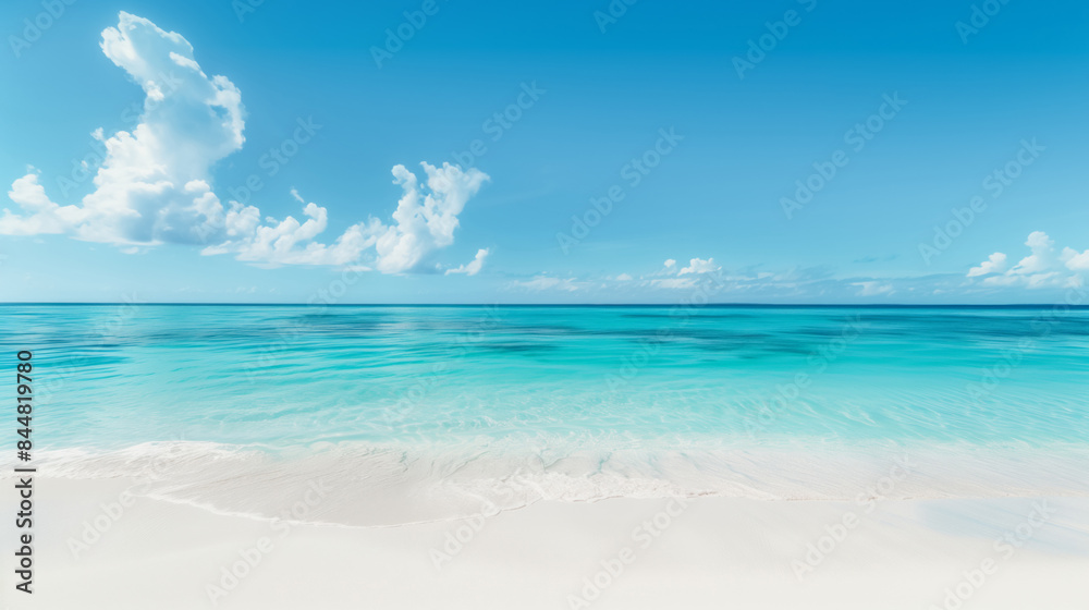 Fototapeta premium Beautiful landscape of the sandy beach and crystal clear blue ocean