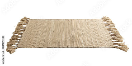 Long Beige Woven Runner Rug with Fringe