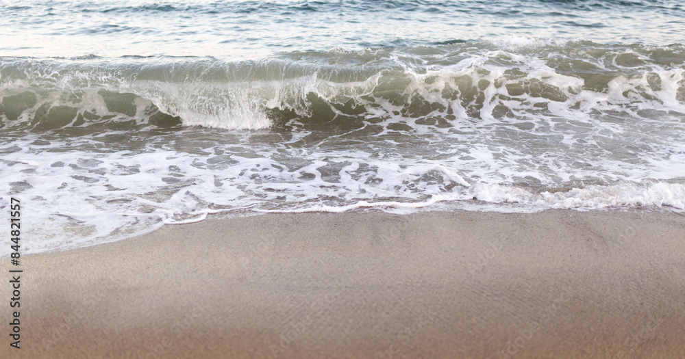 Blue ocean wave on sandy beach. Nature Background, summer time Blue ocean wave on sandy beach. Nature Background, summer time