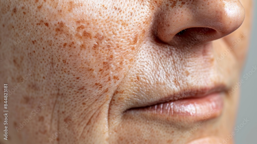 Fototapeta premium Close-Up of Mature Woman's Skin Showing Improvement in Pigmentation After Laser Treatments