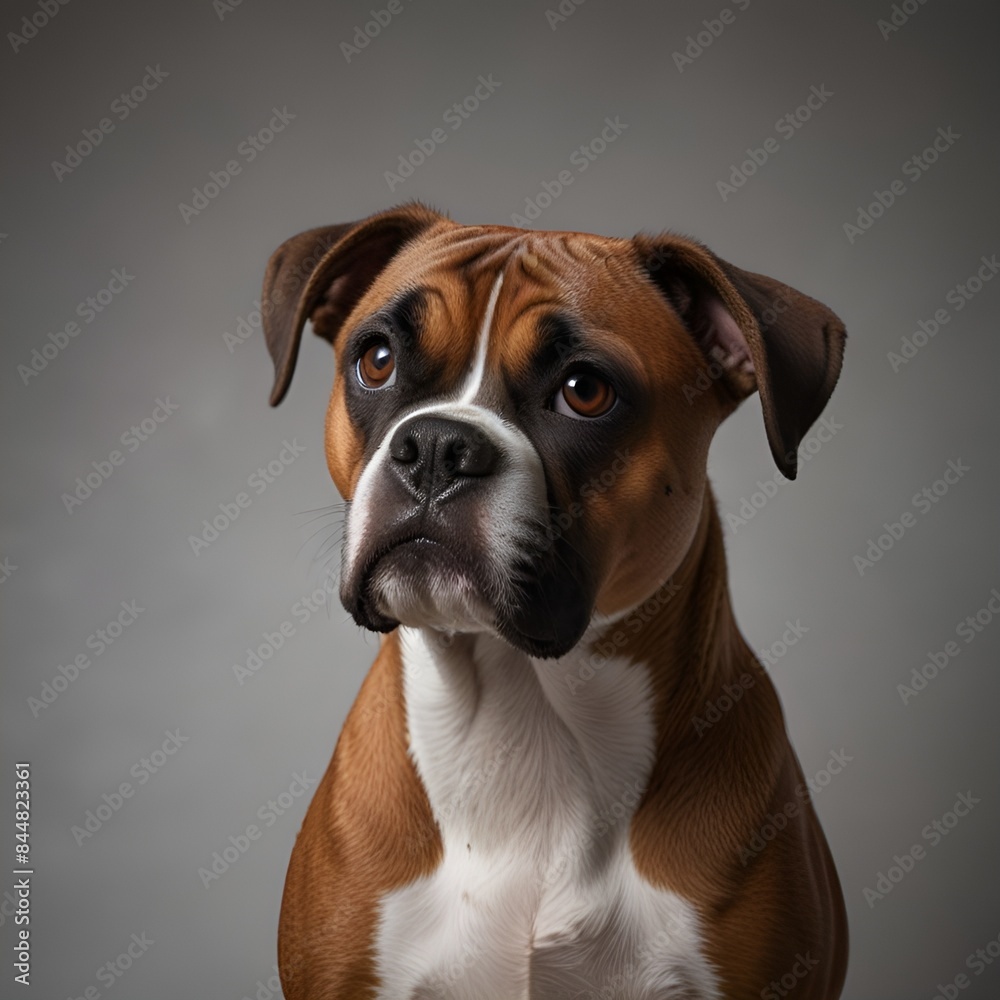 Thoughtful Boxer: A Pensive Portrait of a Boxer Dog on a White Background Thoughtful Boxer: A Pensive Portrait of a Boxer Dog on a White Background
