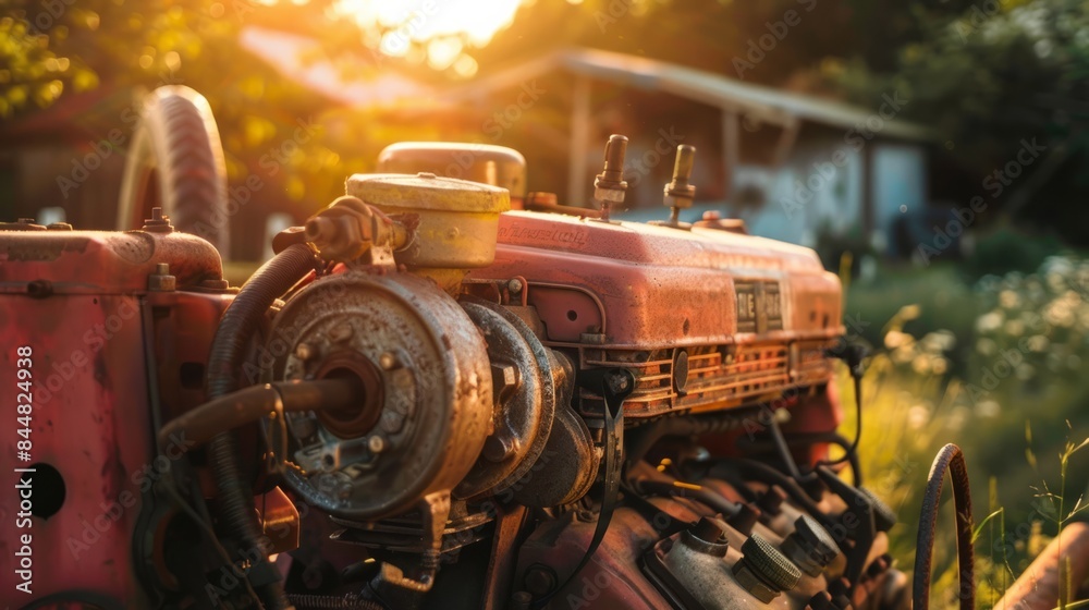 Fototapeta premium Engine Repair on Agricultural Machinery