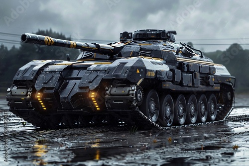 Futuristic Military Tank on Wet Surface