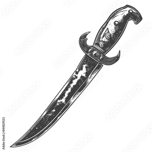 Ornate Engraved Hunting Dagger, Vintage Style Illustration.