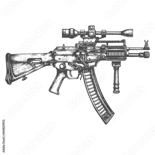 Sketched Assault Rifle: Compact PP-19-01 Vityaz with Scope and Folding Stock