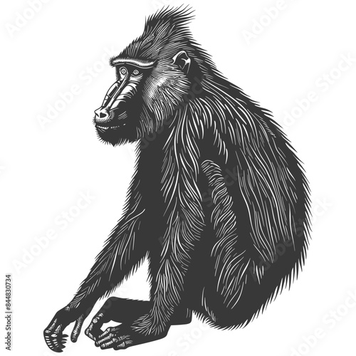 Sulawesi Crested Macaque Illustration: Black & White, Detailed Primate Art