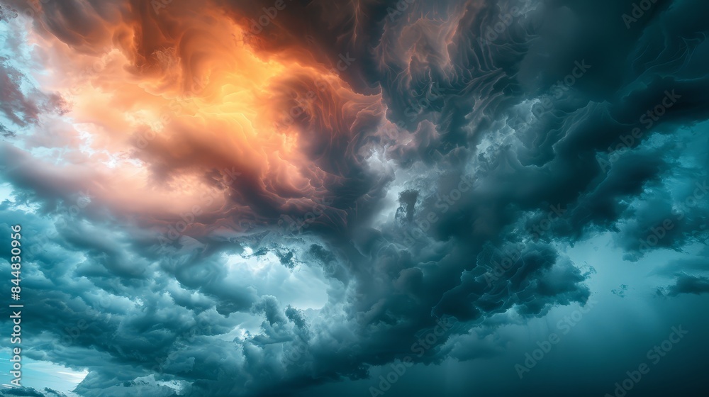 Ominous sky with dark storm clouds and striking light contrasts, highlighting the drama before the storm Ominous sky with dark storm clouds and striking light contrasts, highlighting the drama before the storm