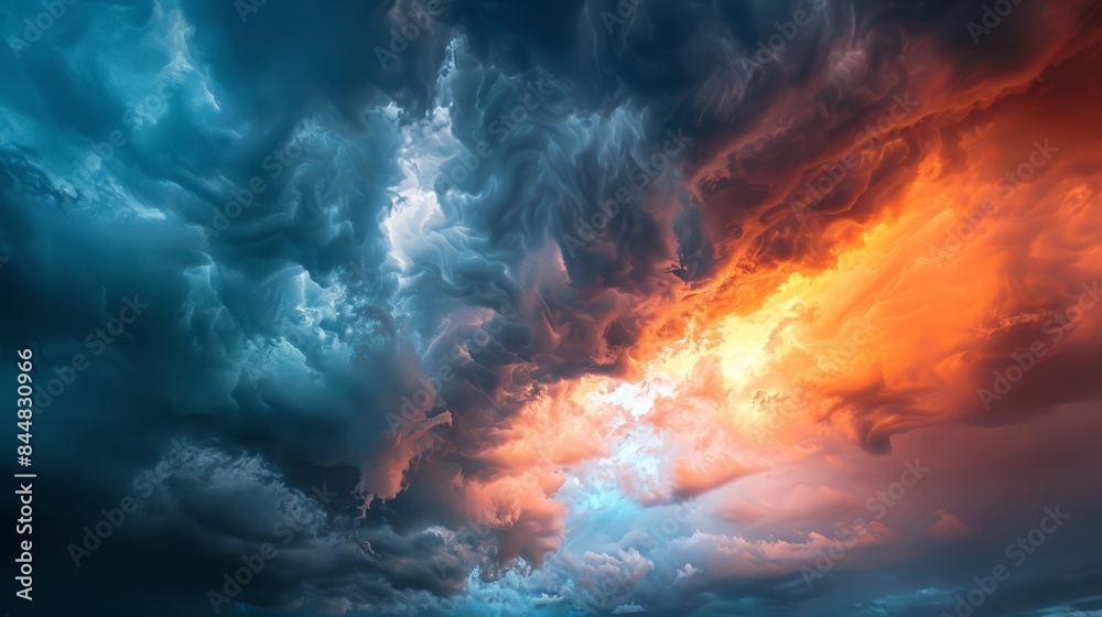 Ominous sky with dark storm clouds and striking light contrasts, highlighting the drama before the storm Ominous sky with dark storm clouds and striking light contrasts, highlighting the drama before the storm