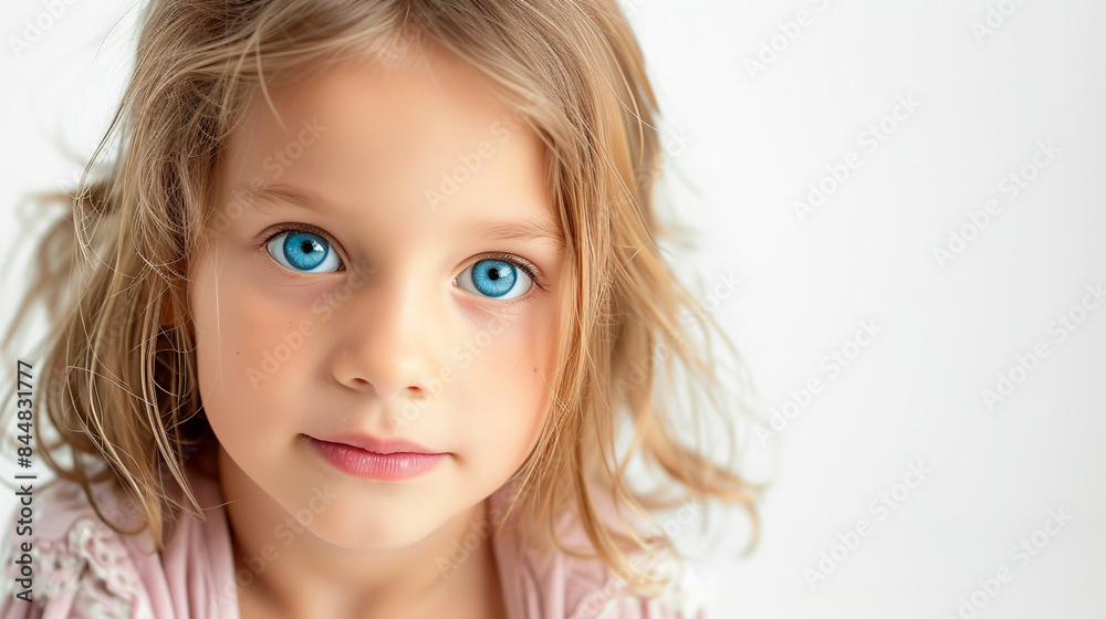 Professional studio portrait photo of a pretty model girl with blonde hair and blue eyes, smiling on a white background. Professional studio portrait photo of a pretty model girl with blonde hair and blue eyes, smiling on a white background.