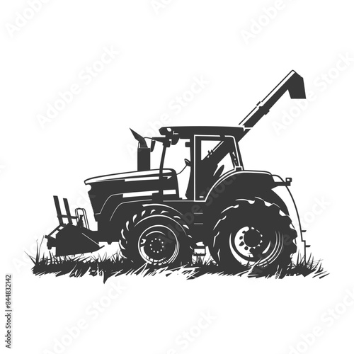Silhouetted Forage Harvester: Agricultural Machinery Vector Illustration