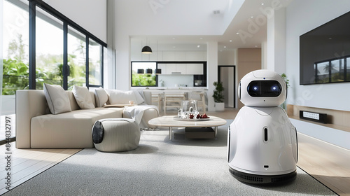A smart robot uses voice commands and internet connectivity to perform various tasks in home, harmonious coexistence of humans and technology in a secure and comfortable smart home.
